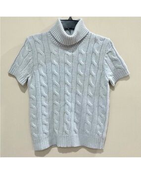 Lauren Ralph Lauren Cashmere Angora Wool Cable Knit S/Sleeve Turtleneck Sweater